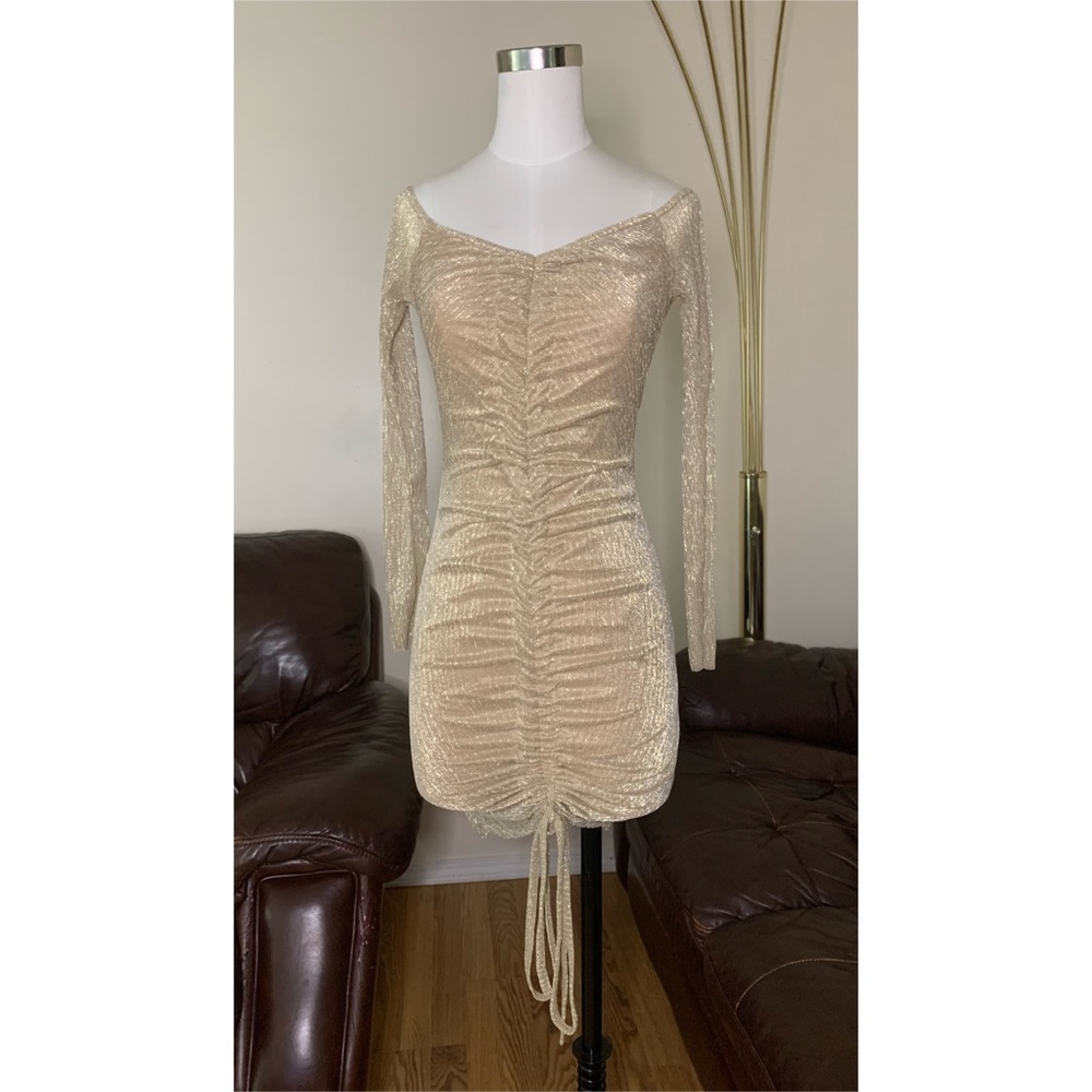 PrettyLittleThing Off the Shoulder Ruched Dress